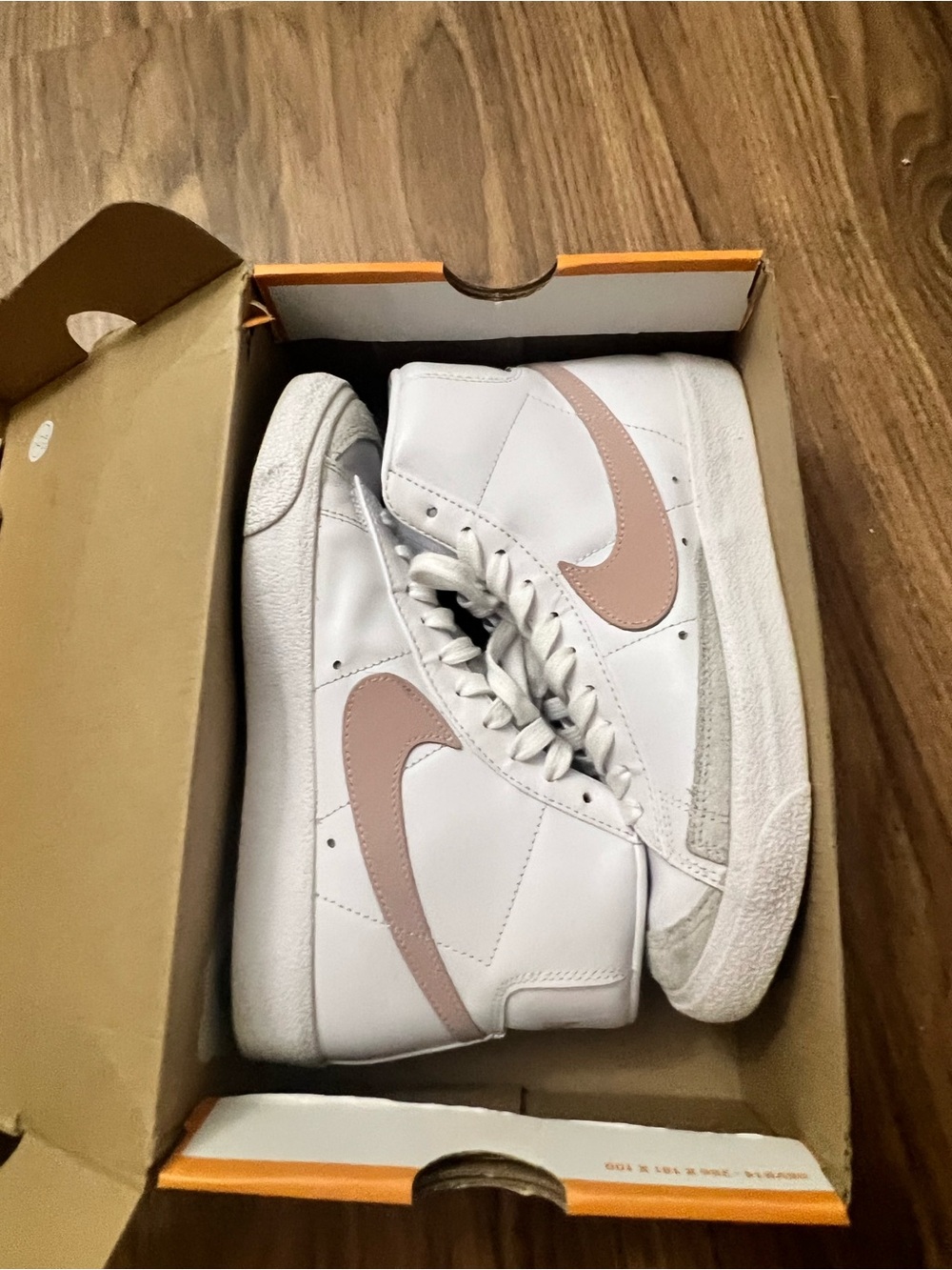Women’s Nike Blazers White High-Top Sneakers with Blush Swoosh